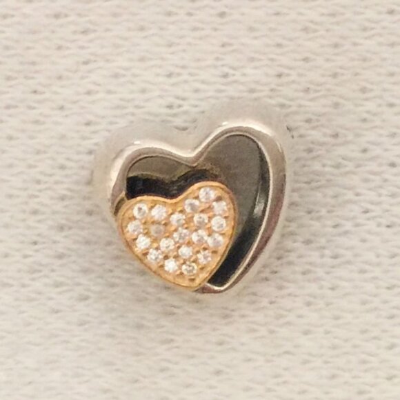 LAST ONE! Pandora Joined Together Charm Hearts Two Tone - Picture 1 of 3